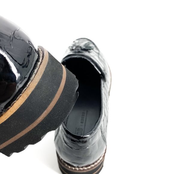 ASOS DESIGN Croc Meze Chunky Fringed Patent Leather Loafers - Picture 15 of 16